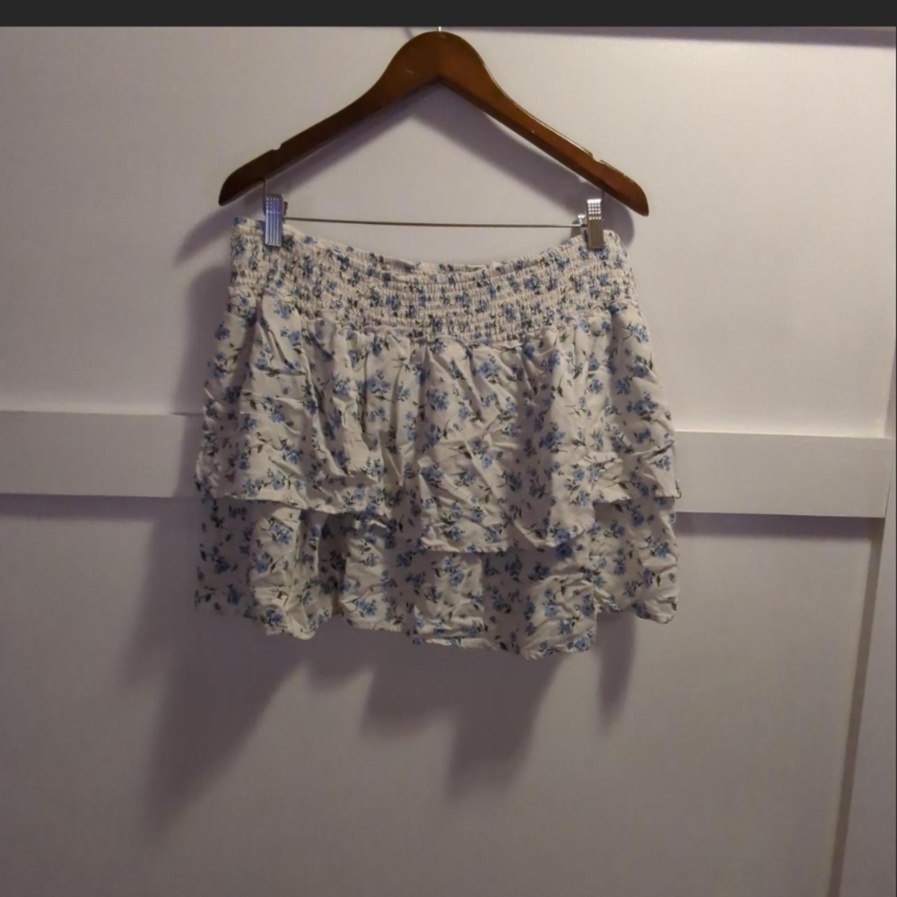 No Boundaries Floral Mini Skirt - White and Blue